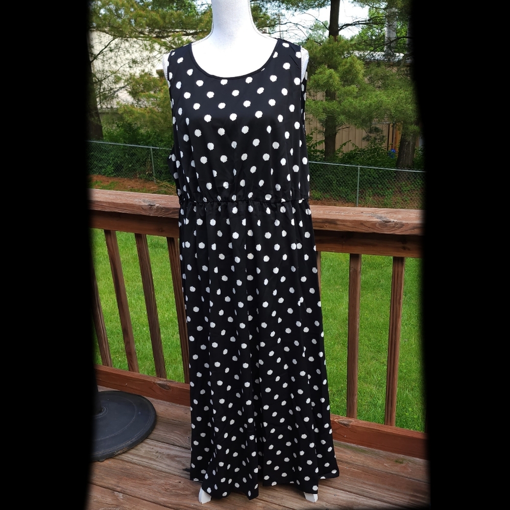 Polka dot black white tank long hi lo dress 4XL